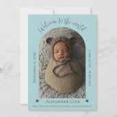 Blauwgroen Simple Arch Lijst Foto geboorteaankondi Aankondiging (Voorkant)