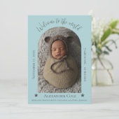 Blauwgroen Simple Arch Lijst Foto geboorteaankondi Aankondiging (Staand voorkant)