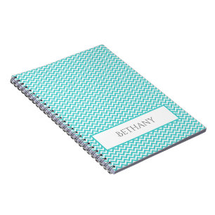 Blauwgroen Simple Chevron Personalized Notitieboek