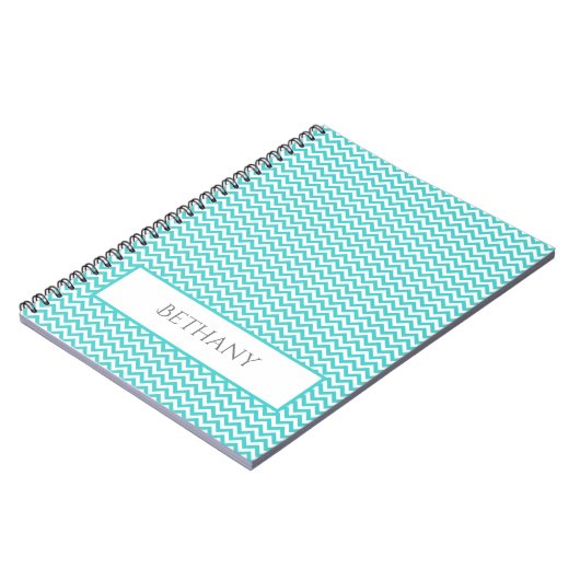 Blauwgroen Simple Chevron Personalized Notitieboek (Linkerzijde)