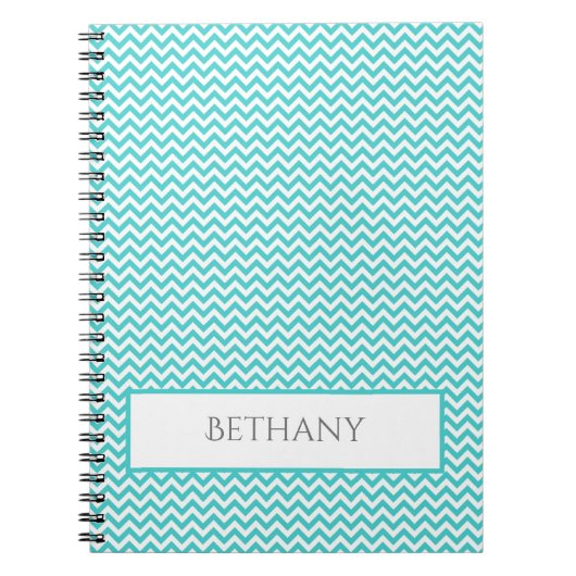 Blauwgroen Simple Chevron Personalized Notitieboek (Voorkant)