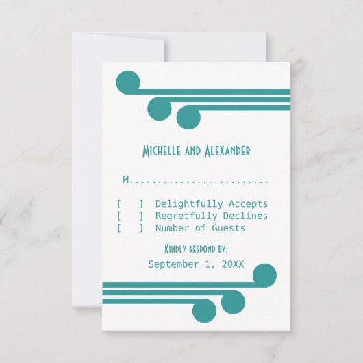 Blauwgroen Simple Deco Chic Response Kaart (Voorkant)