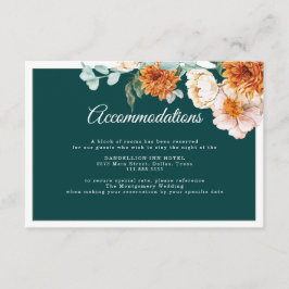Blauwgroen Sinaasappel Bloemen Herfst Bruiloft Acc Informatiekaartje