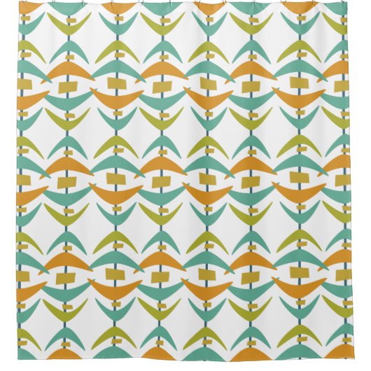 Blauwgroen Sinaasappel Groene Boomerang Midden Eeu Douchegordijn (Voorkant)