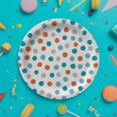 Blauwgroen Sinaasappel Polka Dots Papier bord