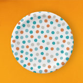 Blauwgroen Sinaasappel Polka Dots Papier bord