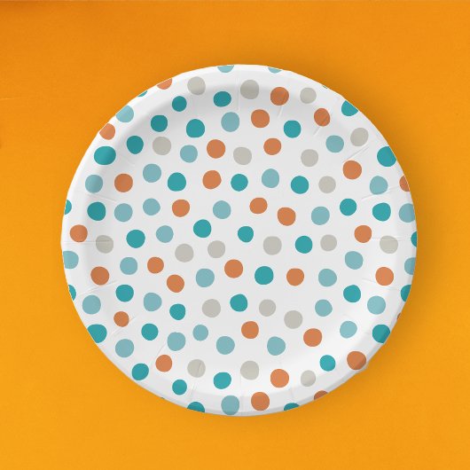 Blauwgroen Sinaasappel Polka Dots Papier bord