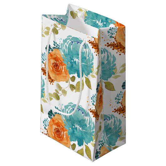 Blauwgroen Sinaasappel Terracotta Boho Floral Klein Cadeauzakje (Voorkant Gekanteld)