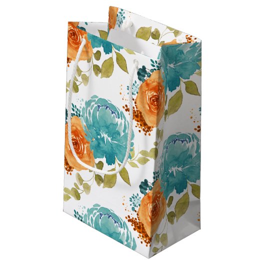 Blauwgroen Sinaasappel Terracotta Boho Floral Klein Cadeauzakje (Achterkant Gekanteld)