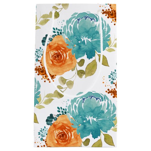 Blauwgroen Sinaasappel Terracotta Boho Floral Klein Cadeauzakje (Voorkant)