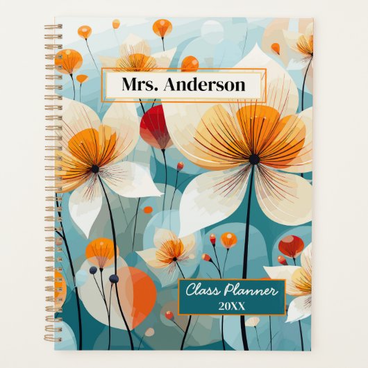 Blauwgroen Sinaasappel Wildflower Teacher Planner (Voorkant)