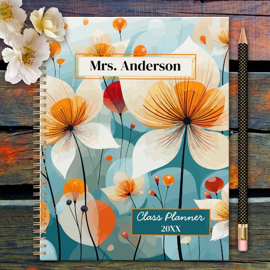 Blauwgroen Sinaasappel Wildflower Teacher Planner