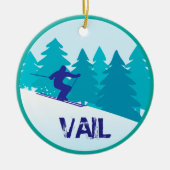 Blauwgroen skicirkel gepersonaliseerd keramisch ornament (Voorkant)