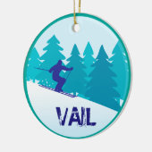 Blauwgroen skicirkel gepersonaliseerd keramisch ornament (Links)