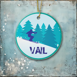 Blauwgroen skicirkel gepersonaliseerd keramisch ornament