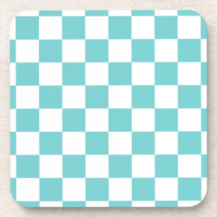 Blauwgroen Sky Checkerboard Bier Onderzetter