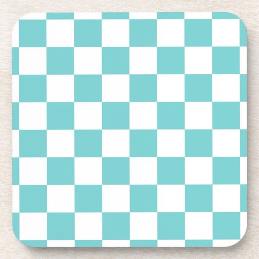 Blauwgroen Sky Checkerboard Bier Onderzetter (Voorkant)