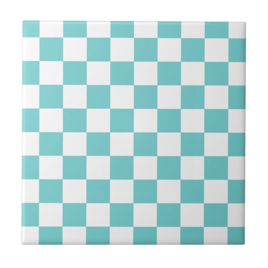 Blauwgroen Sky Checkerboard Tegeltje (Voorkant)