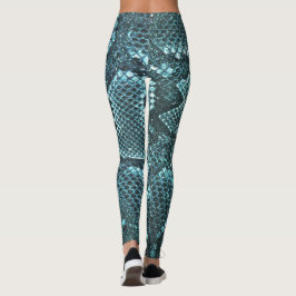 blauwgroen slangenhuidafdruk, slangenschalen patro leggings