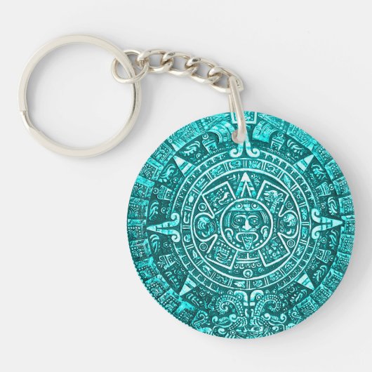 Blauwgroen Sleutelhanger Aztec Calender (Voorkant)