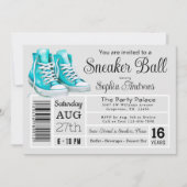 Blauwgroen Sneaker Ball Verjaardagsfeest Schoenenl Kaart (Voorkant)