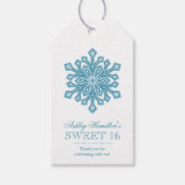 Blauwgroen Sneeuwvlok Faux Glitter Sweet 16 Winter Cadeaulabel (Voorkant)