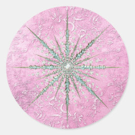 Blauwgroen sneeuwvlok paarse blauwgroen elegante   ronde sticker