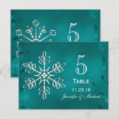 Blauwgroen Sneeuwvlok Trouwtafel Aantal Kaarten (Voorkant / Achterkant)