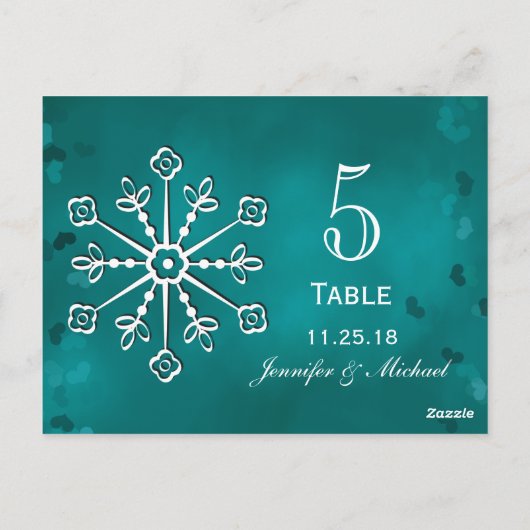 Blauwgroen Sneeuwvlok Trouwtafel Aantal Kaarten (Achterkant)