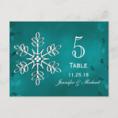 Blauwgroen Sneeuwvlok Trouwtafel Aantal Kaarten (Voorkant)