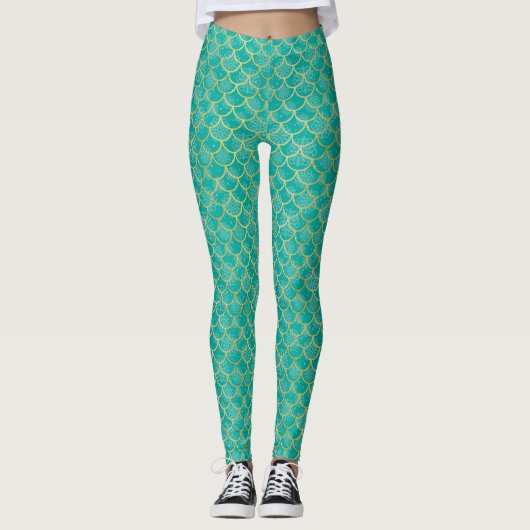 Blauwgroen sneeuwvlokken en goudsneeuwvlokken met  leggings (Voorkant)