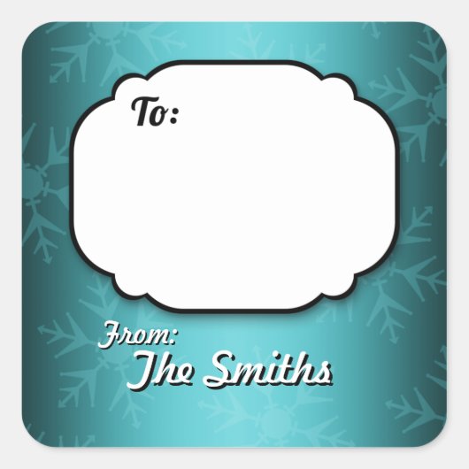 Blauwgroen Sneeuwvlokken Gepersonaliseerde Gift La Vierkante Sticker (Voorkant)