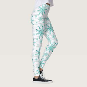 Blauwgroen sneeuwvlokken op zilveren Stippen Leggings