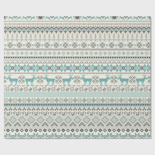 Blauwgroen sneeuwvlokken van bronzen aztec rendier cadeaupapier (Vlak)