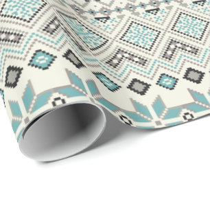 Blauwgroen sneeuwvlokken van bronzen aztec rendier cadeaupapier