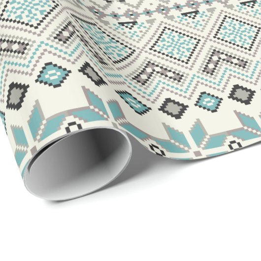 Blauwgroen sneeuwvlokken van bronzen aztec rendier cadeaupapier (Rol Hoek)