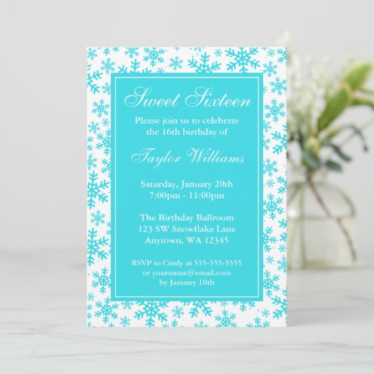 Blauwgroen Snowflake Border Winter Wonderland Swee Kaart (Staand voorkant)