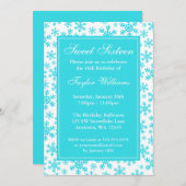 Blauwgroen Snowflake Border Winter Wonderland Swee Kaart (Voorkant / Achterkant)