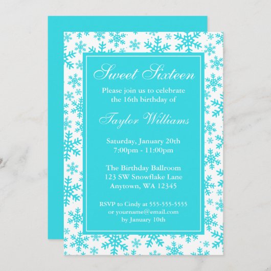 Blauwgroen Snowflake Border Winter Wonderland Swee Kaart (Voorkant / Achterkant)