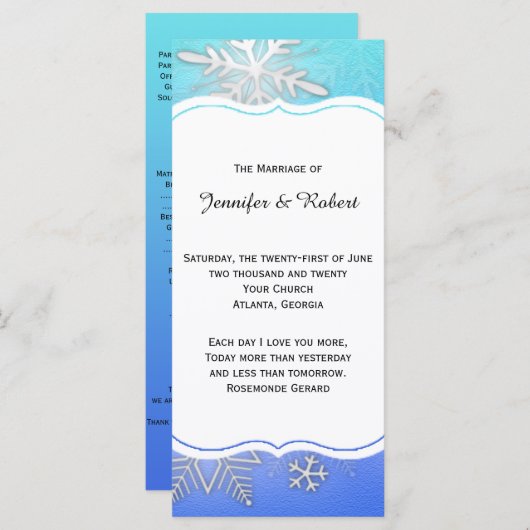 Blauwgroen Snowflake Bracket Winter Wedding Progra Programmakaart (Voorkant / Achterkant)