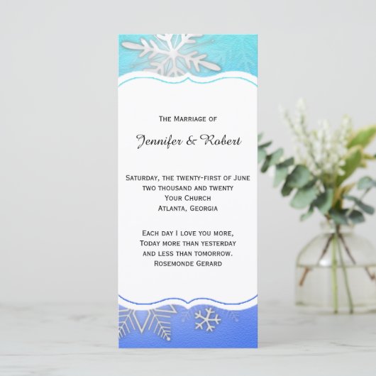 Blauwgroen Snowflake Bracket Winter Wedding Progra Programmakaart (Staand voorkant)