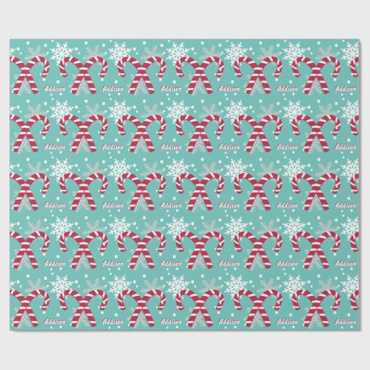 Blauwgroen Snowflake Candy Cane Gift Cadeaupapier (Vlak)