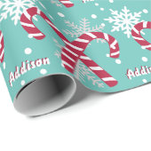 Blauwgroen Snowflake Candy Cane Gift Cadeaupapier (Rol Hoek)