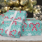 Blauwgroen Snowflake Candy Cane Gift Cadeaupapier