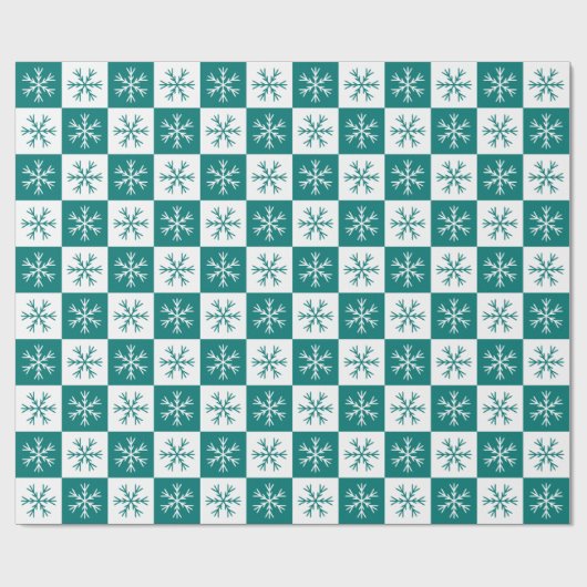Blauwgroen Snowflake Checkered Pattern-feestdag Cadeaupapier (Vlak)