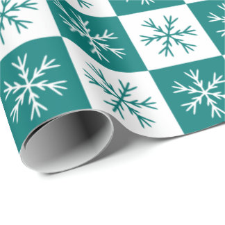 Blauwgroen Snowflake Checkered Pattern-feestdag Cadeaupapier