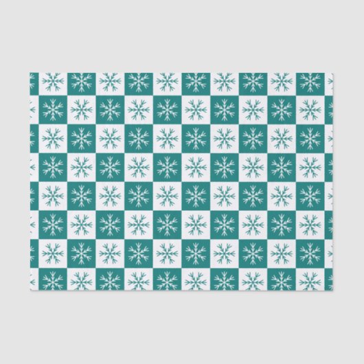 Blauwgroen Snowflake Checkered Pattern-feestdag Tissuepapier (Voorkant)