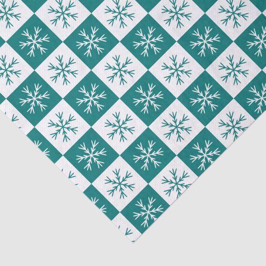 Blauwgroen Snowflake Checkered Pattern-feestdag Tissuepapier (Detail)