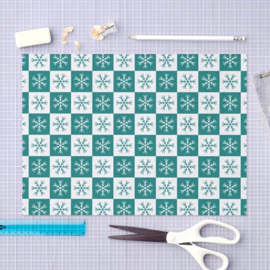 Blauwgroen Snowflake Checkered Pattern-feestdag Tissuepapier (Craft)