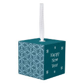 Blauwgroen Snowflake Cube Ornament (Achter hoekig)